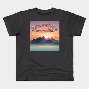 Adventure Awaits - Mountain Peaks at Sunset Kids T-Shirt